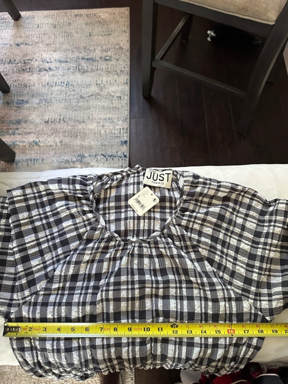 NWT Just Female Hamilton Cut Dress Plaid Seersucker Open Back Midi Dress L - Picture 8 of 12
